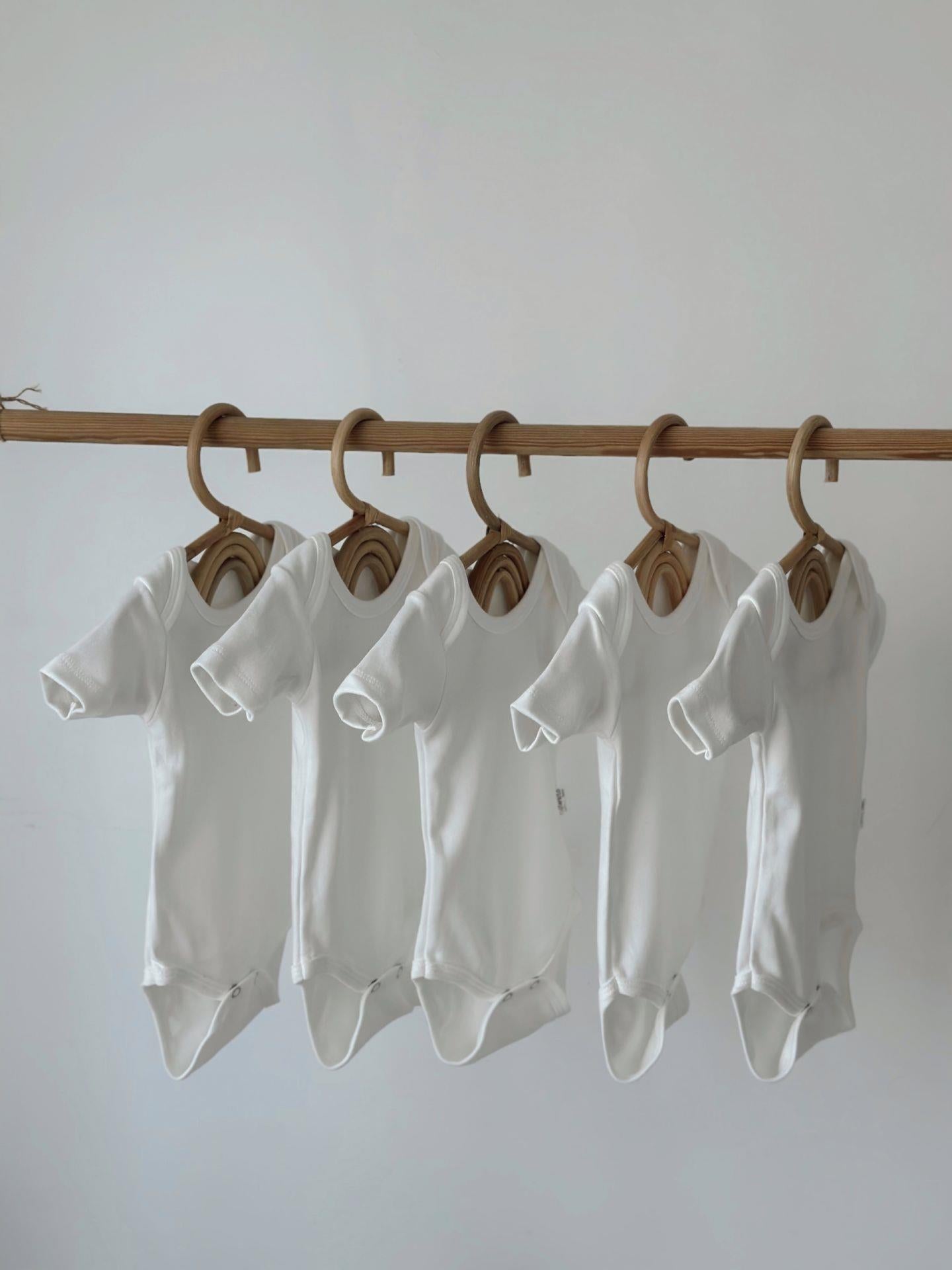 White 100% Cotton Oeko-Tex® Certified Short Sleeve Bodysuit Set – 3-Piece, 5-Piece, 7-Piece