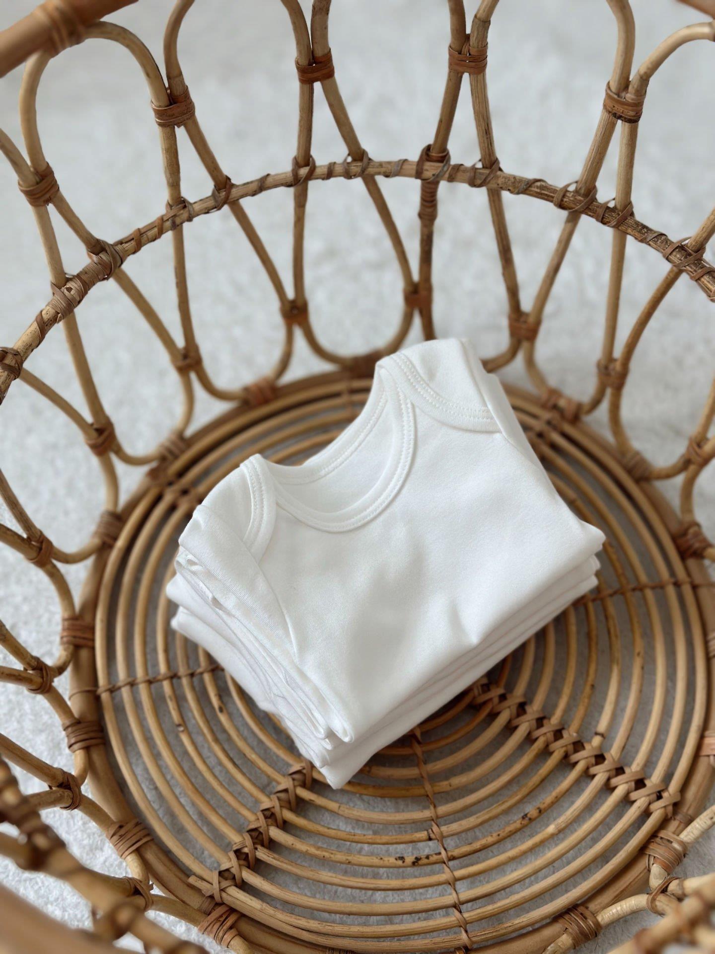 White 100% Cotton Oeko-Tex® Certified Short Sleeve Bodysuit Set – 3-Piece, 5-Piece, 7-Piece