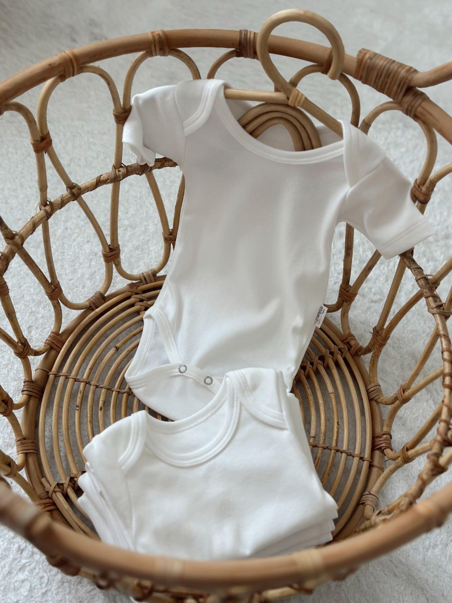White 100% Cotton Oeko-Tex® Certified Short Sleeve Bodysuit Set – 3-Piece, 5-Piece, 7-Piece