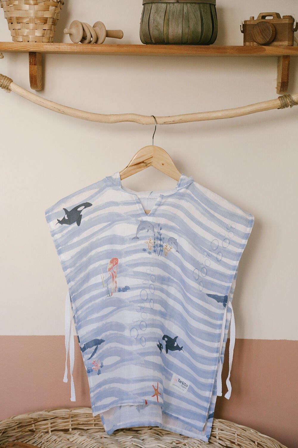 Ocean 100% Cotton Muslin Poncho – 1-5 Years
