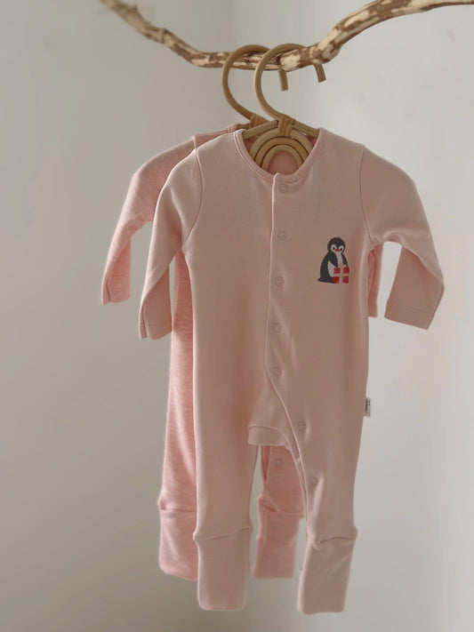 100% Cotton Oeko-Tex Certified Zipper-Closure Footed Romper Set – Pink (Set of 2)