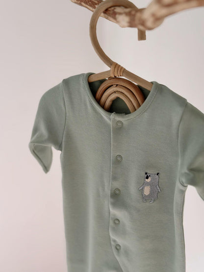 100% Cotton Oeko-Tex Certified Zipper-Closure Footed Romper Set – Almond Green (Set of 2)