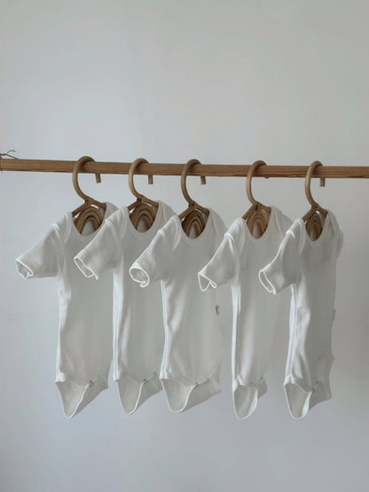 White 100% Cotton Oeko-Tex® Certified Short Sleeve Bodysuit Set – 3-Piece, 5-Piece, 7-Piece