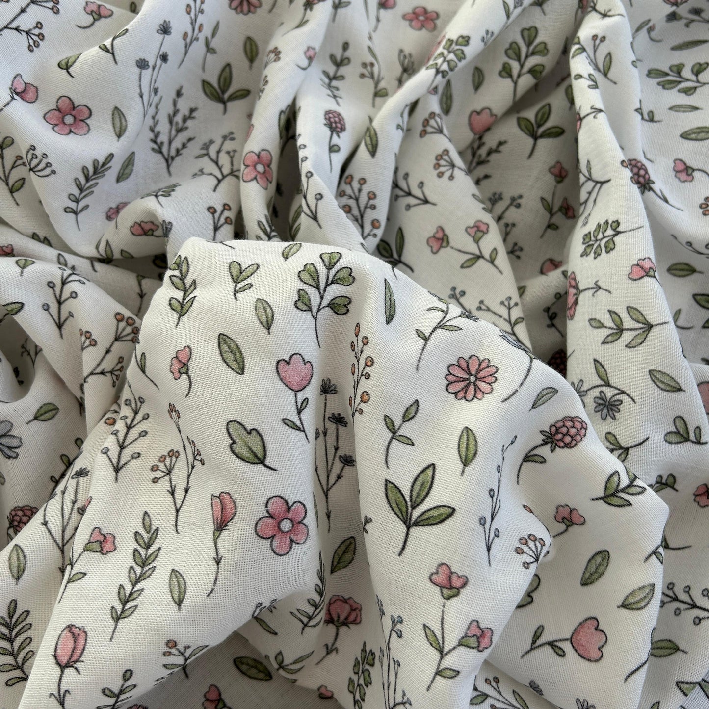 Crisp Flower Pattern Double Layer Cotton Muslin Fabric
