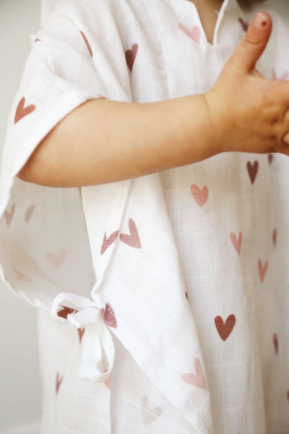 Heart 100% Cotton Hooded Muslin Poncho – 1-5 Years