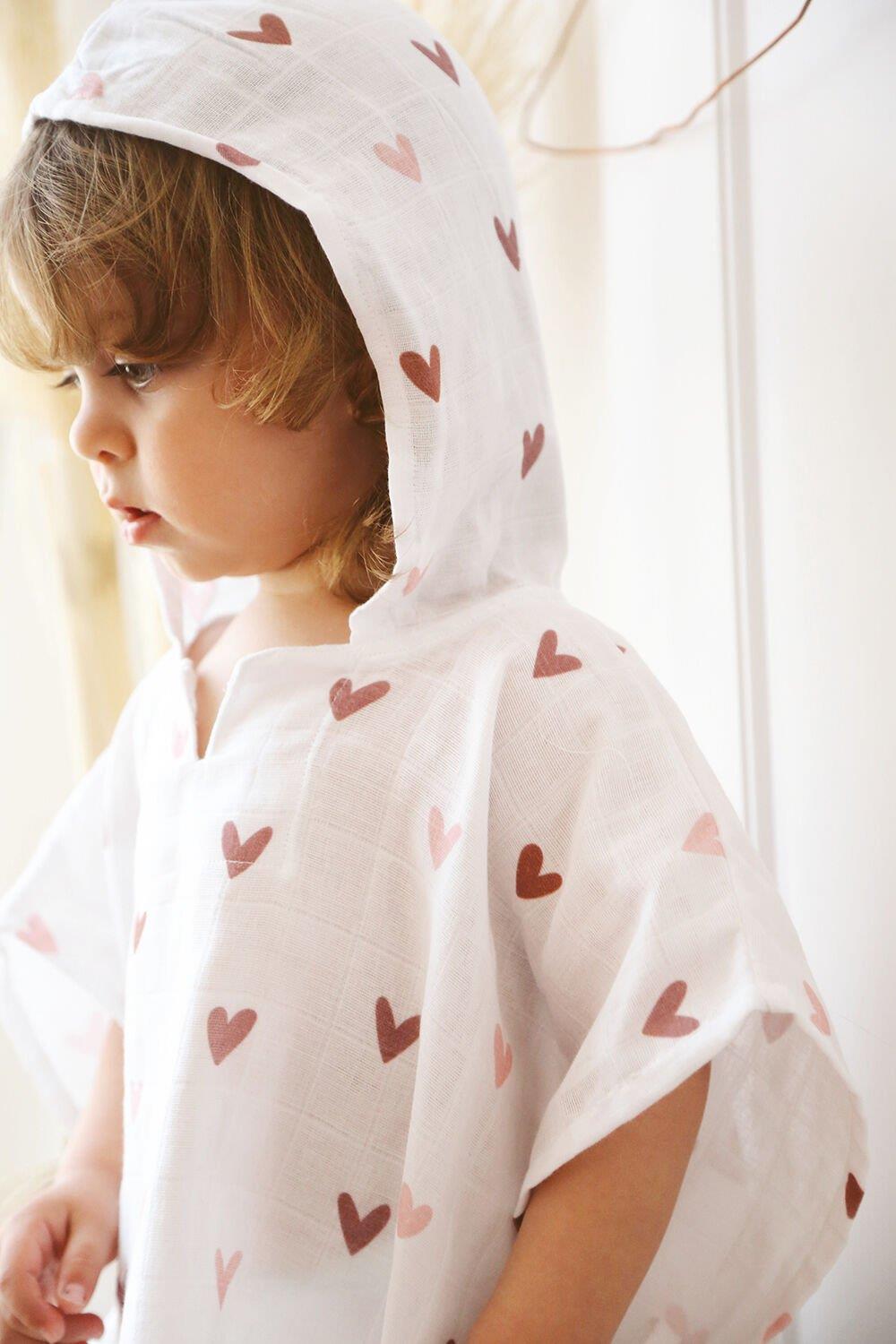 Heart 100% Cotton Hooded Muslin Poncho – 1-5 Years