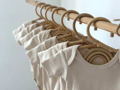 Cream 100% Cotton Oeko-Tex Certified Short Sleeve Bodysuit Set – Set of 3, 5, or 7 - MunchieBaby