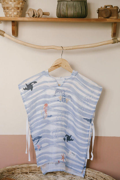 Ocean 100% Cotton Muslin Poncho – 1-5 Years