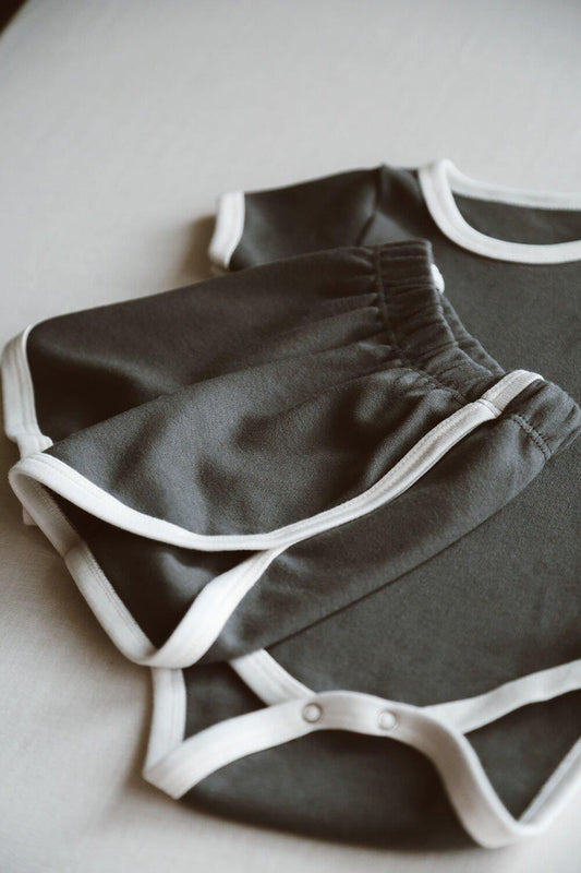 Summer Vibes | Anthracite Snap-Button Body & Shorts Set – Baby and Kids