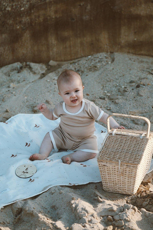 Summer Vibes | Camel Snap-Button Bodysuit & Shorts Set for Baby and Kids