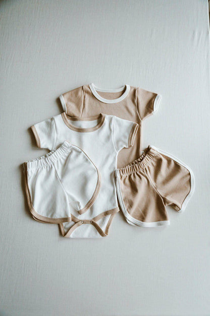 Summer Vibes | Camel Snap-Button Bodysuit & Shorts Set for Baby and Kids